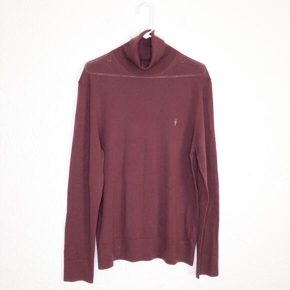 All Saints mens maroon merino wool turtleneck sweater size Extra Large XL - Picture 1 of 14